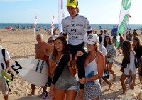 Johanne Defay, Cannelle Bulard, Maud Le Car et la gagnante Justine Dupont @EDP Surf Pro Carcavelos 2012 © Xavier Desmet - alohabrah.fr